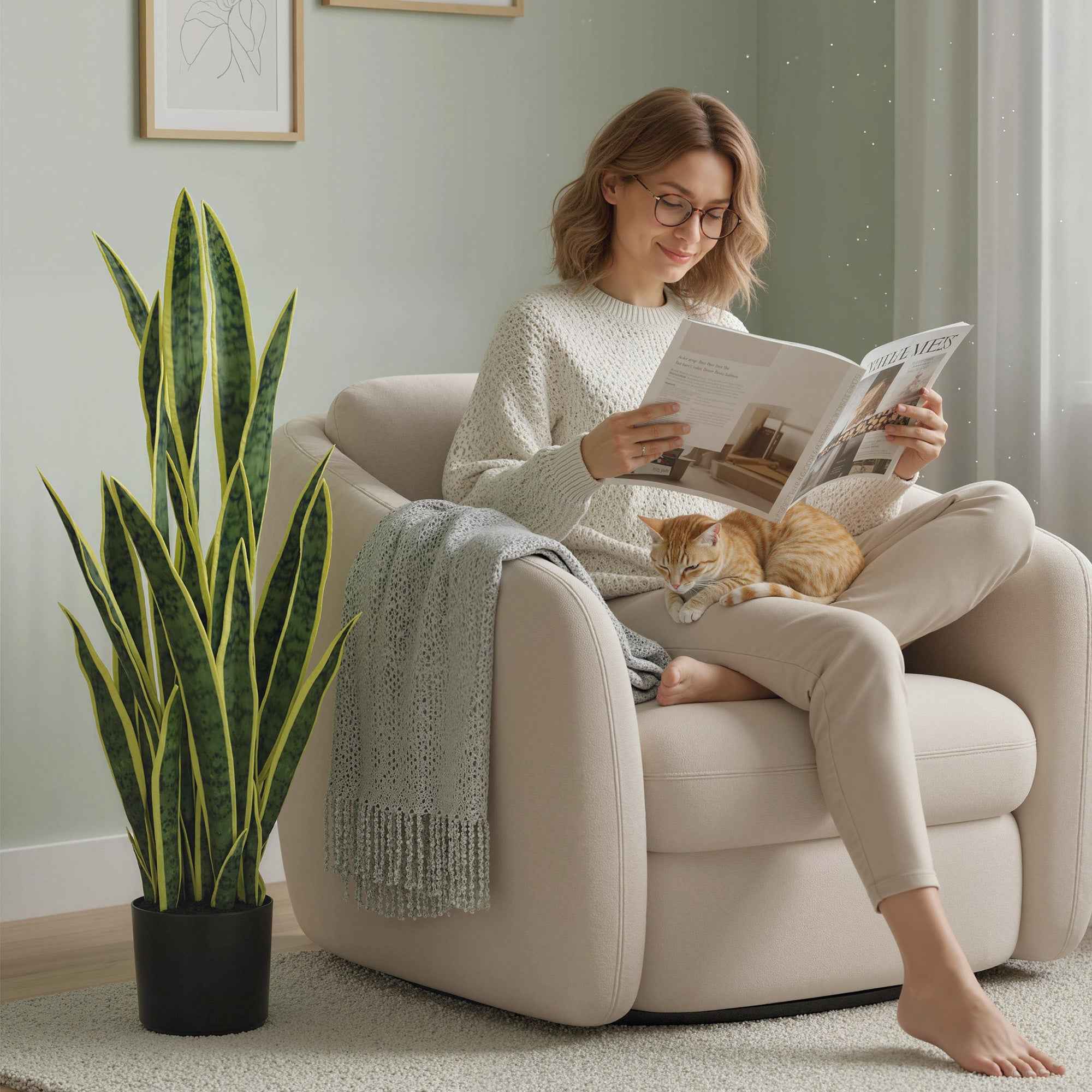 Outsunny Artificial Sanseveria in a Pot for Indoor and Outdoor Use with 21 Mouldable Leaves, Ø20x90 cm
