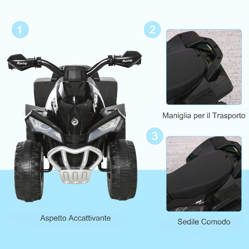 HOMCOM Mini Quad Bike for Children 18-36 Months, Manual Push with Built-in Music and Large PP and Metal Handle, Black