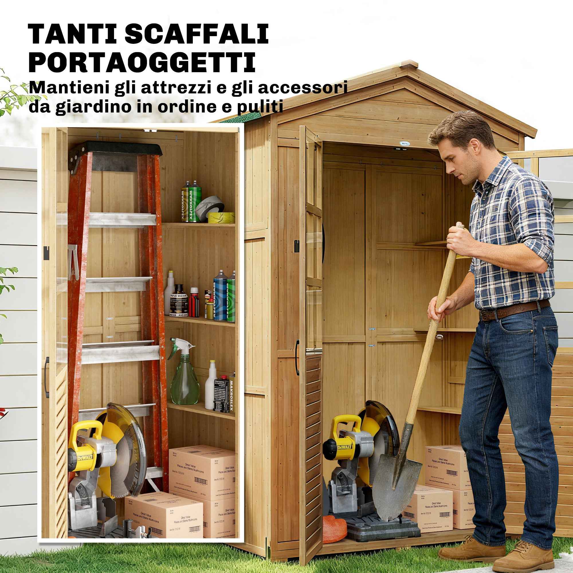 Outsunny Wooden Garden Cabinet with Clear Windows, 128x57.5x197 cm, Light Brown