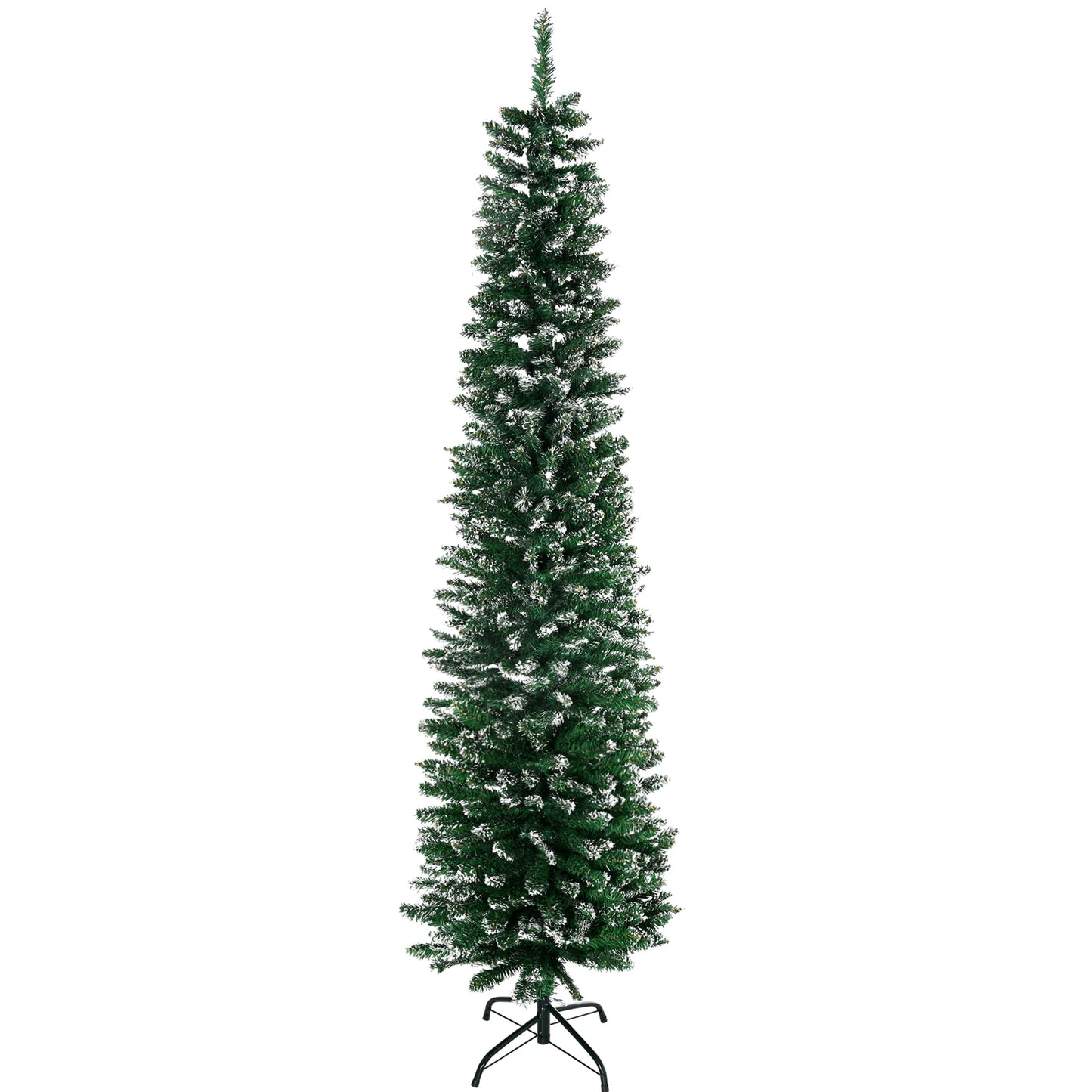 CHRISTMAS TREE - Tall and Narrow Artificial Snowy Christmas Tree with 570 Branches, Removable and Foldable Base, Φ53x190cm, Green