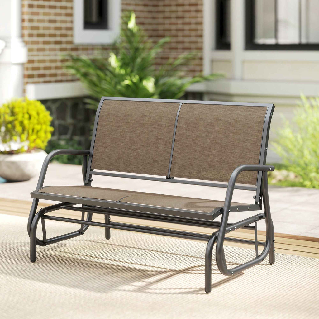 Outsunny 2-Seater Garden Swing Bench in Metal and Mesh Fabric, 120x70x85 cm, Light Brown