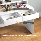 Dressing Table with Mirror and 10 Adjustable LED Lights, 2 Drawers and 3 Compartments, 80x40x135 cm, White