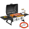 Portable Gas Grill with 2 Burners and Lid with Thermometer, Black