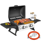 Portable Gas Grill with 2 Burners and Lid with Thermometer, Black