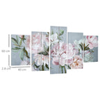 Peony Canvas Print, 5 Pieces for Home and Office, Pine Wood Canvas and Water-Based Paint, 200x100cm, Multicolor