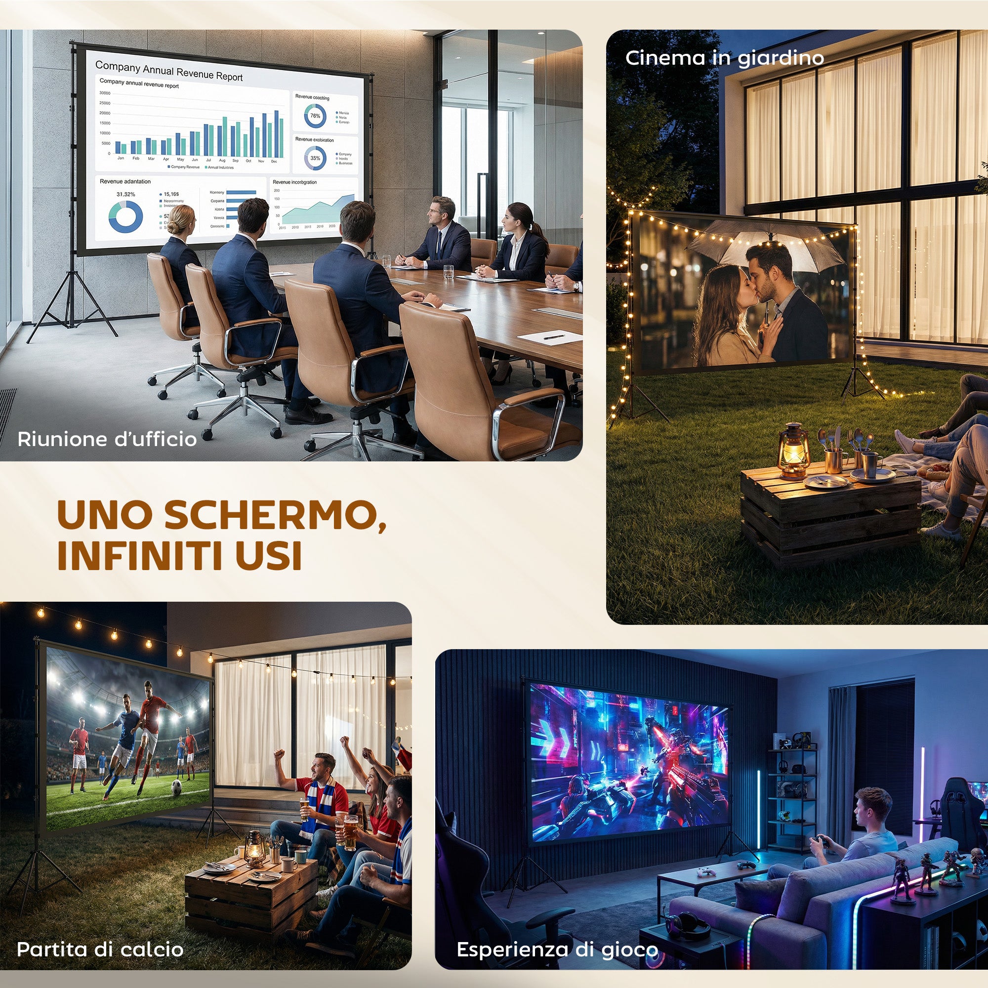 HOMCOM 120" 16:9 HD 4K/8K Projector Screen, 160° Viewing Angle, Double-Sided and Foldable Tripod, White