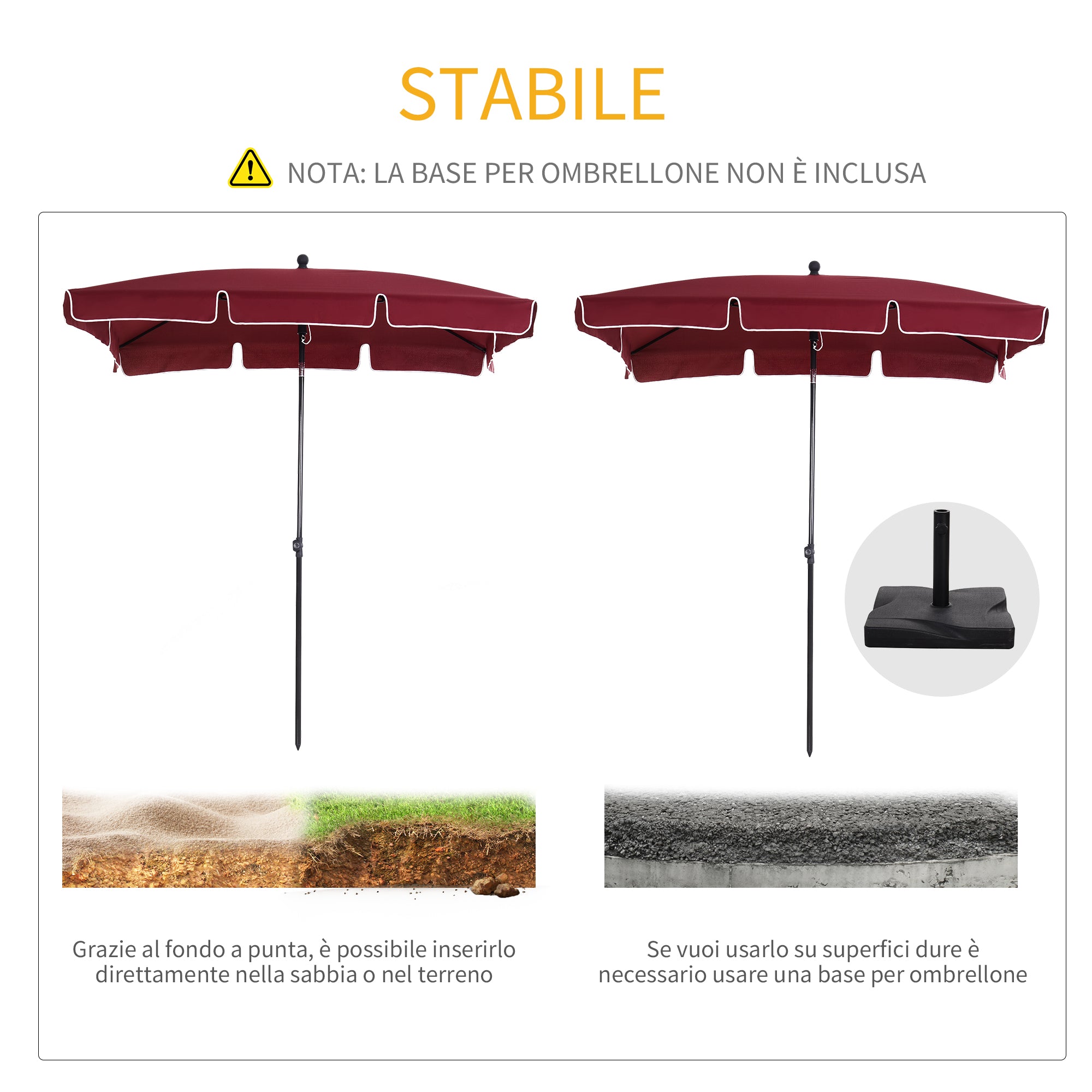 Rectangular and Adjustable Garden Umbrella with Aluminum Pole, 2x1.3x2.5 m, Wine Red