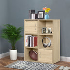 Wooden Bookcase, Multipurpose Cabinet with 3 Shelves, 4 Compartments and 2 Doors, 61.5x29.5x80cm