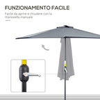 Outsunny Semicircular Wall-Mounted Umbrella with Crank Handle, Polyester and Metal, 2.7 x 2.4 m, Grey