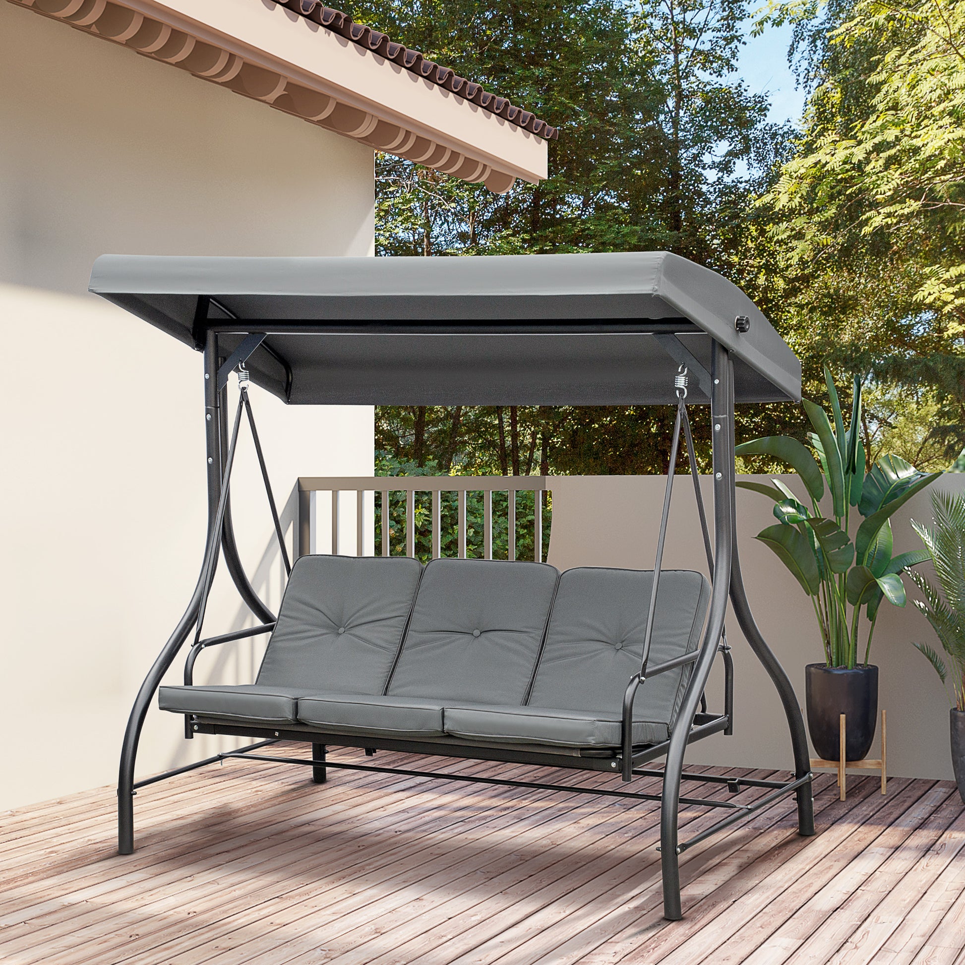 3 -seater garden rocking outsunny convertible in bed with adjustable roof, dark gray - Borgè