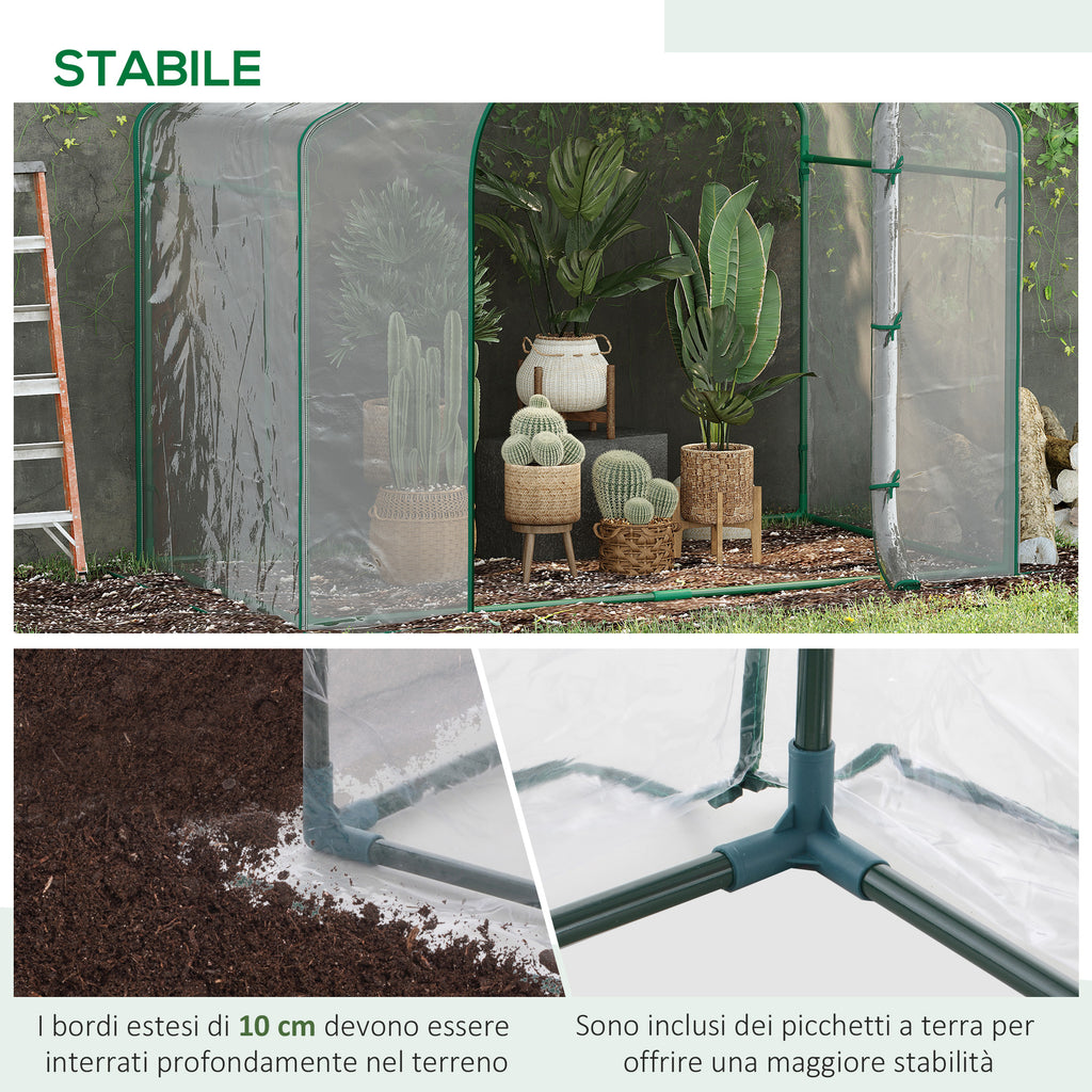 Outsunny Outdoor Greenhouse with Zip Entry and Top Air Vent, in Plastic and Steel, 180x100x152 cm, Transparent