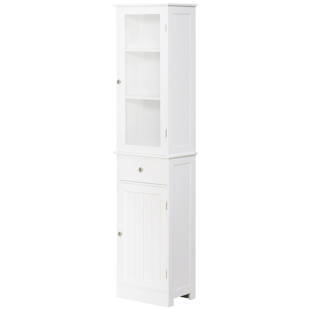 Kleankin Mobile Column Bathroom Space With Cardboard, Drawer and MDF shelves, 40x27x171.5cm, White - Borgè