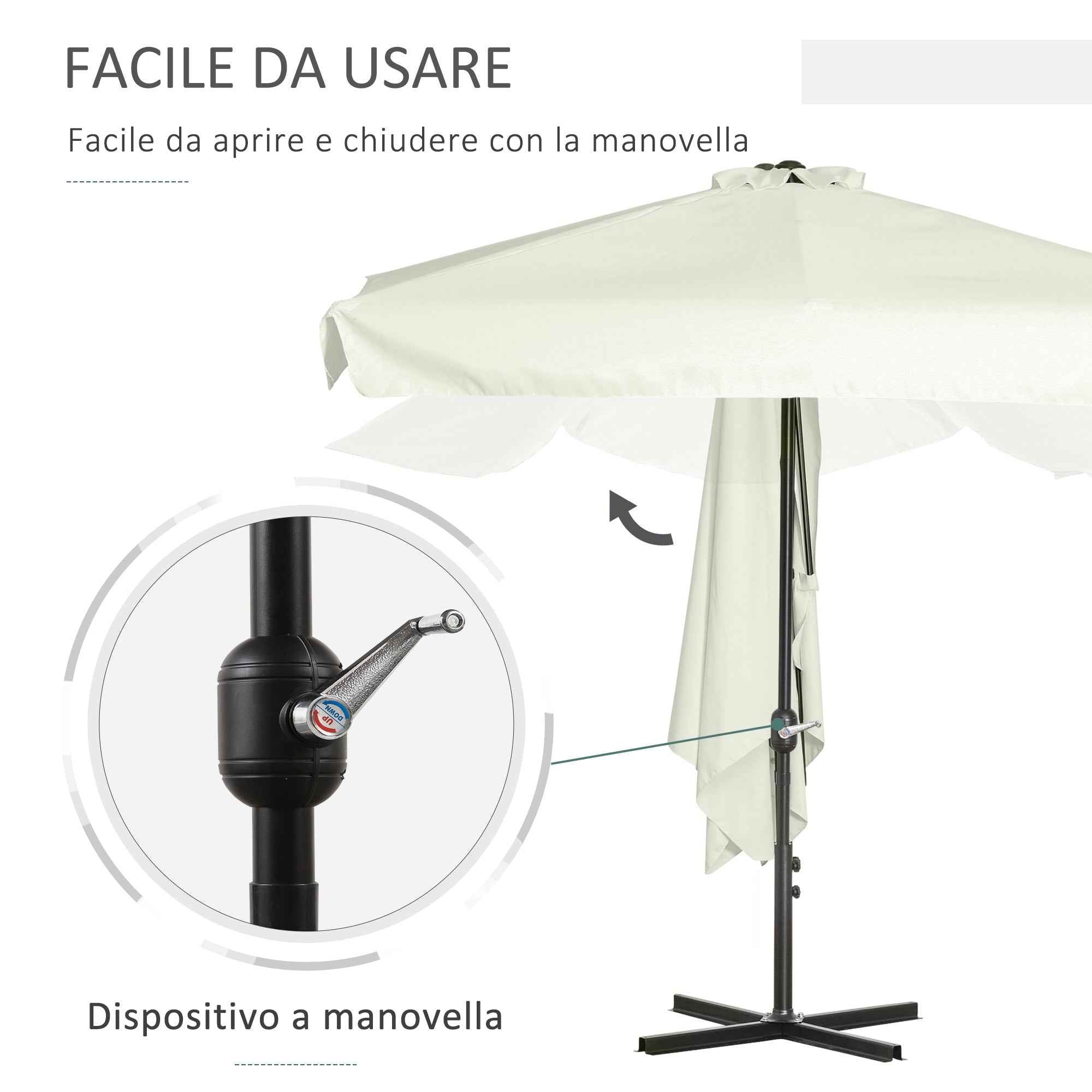 Outsunny Semicircular Wall Mounted Patio and Garden Umbrella with Crank Handle, 2.5x2.3m, Cream
