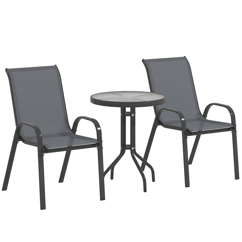 Outsunny 3-Piece Garden Set with 2 Garden Chairs 54x71x93 cm and Round Table Ø60x71 cm in Dark Grey Steel