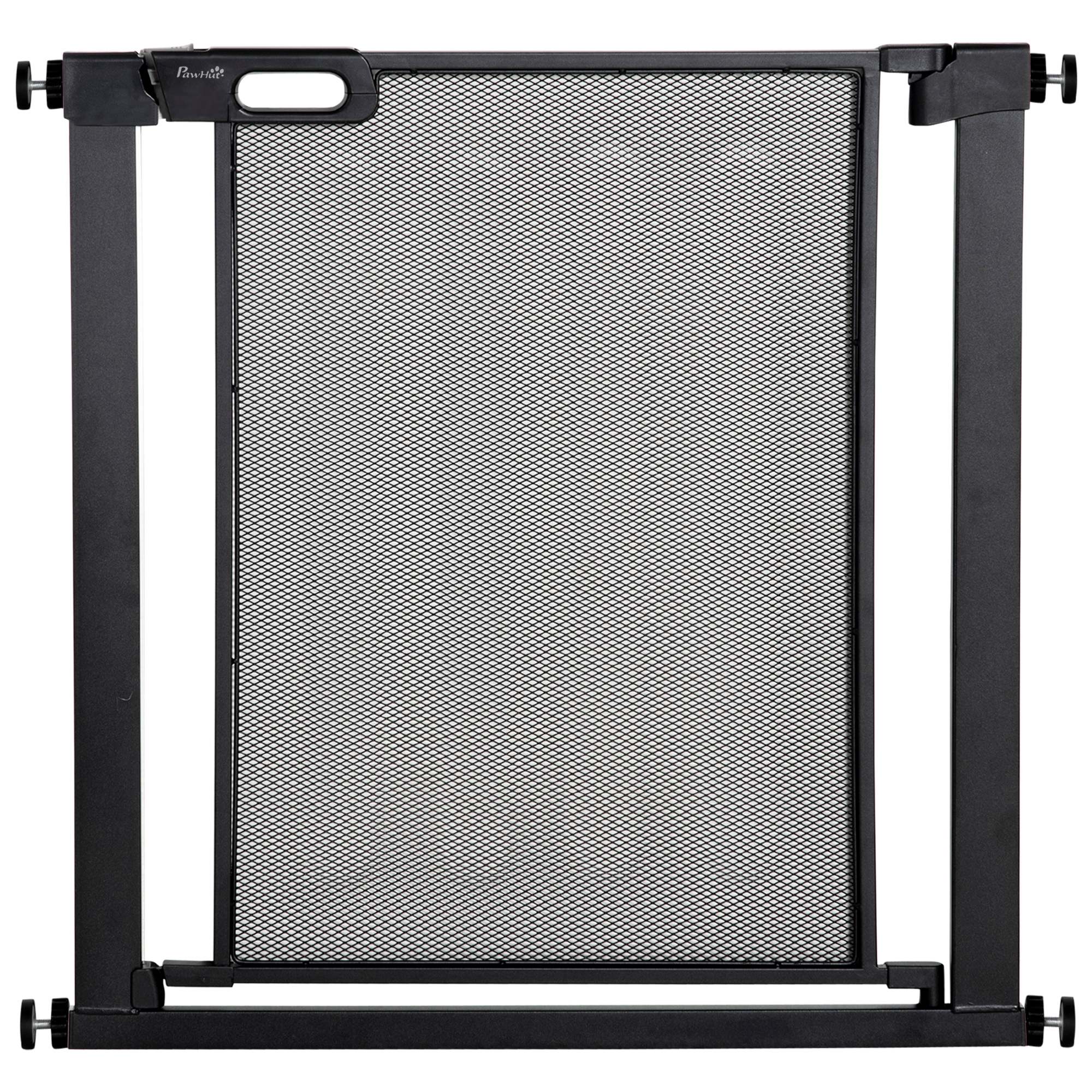 Push-Dog Gate with Automatic Closure, Steel and ABS, 75-82x76 cm, Black