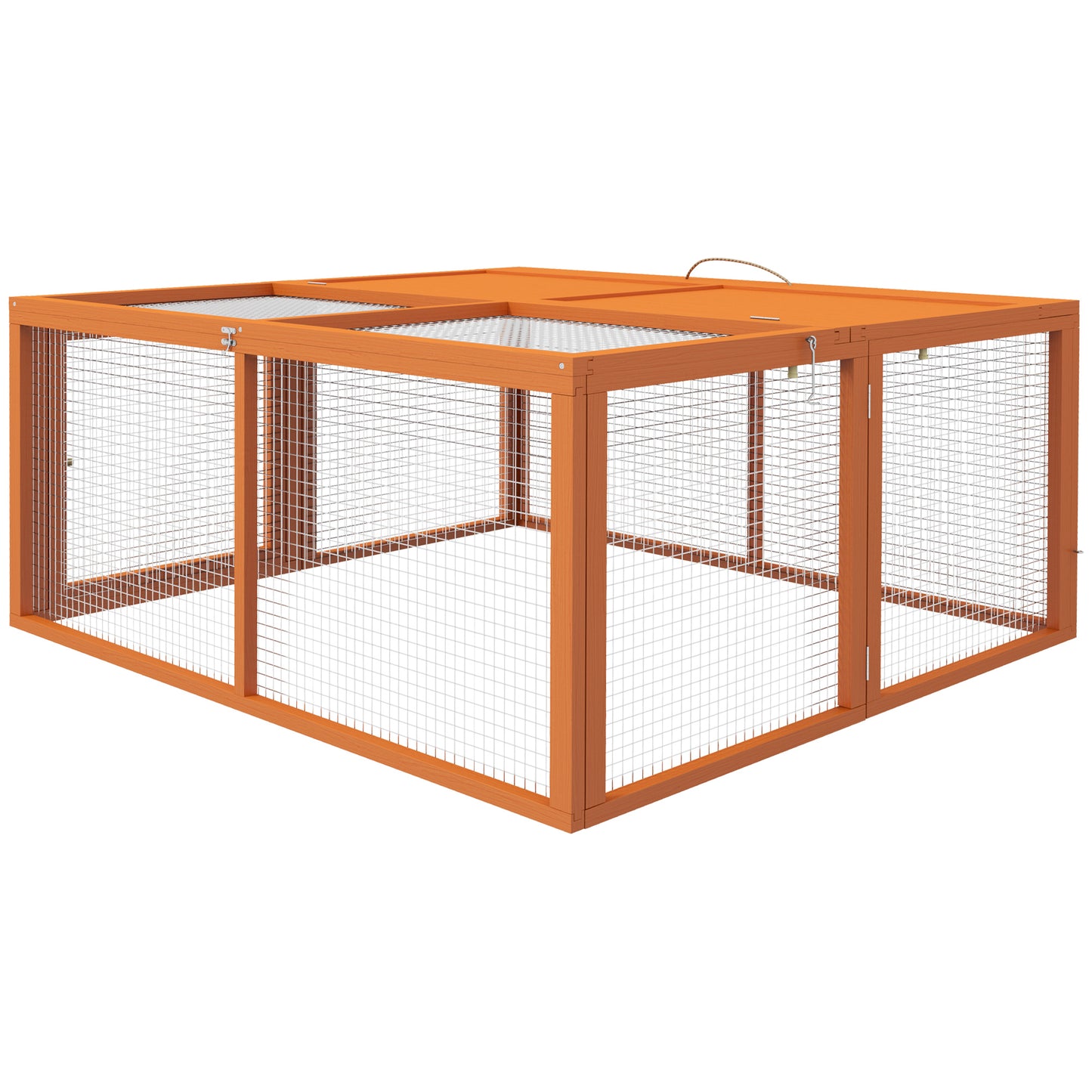 PawHut Folding Outdoor Hutch for 2-3 Rodents with Multiple Entrances, in Wood and Steel, 110x105x50 cm, Orange - Borgè