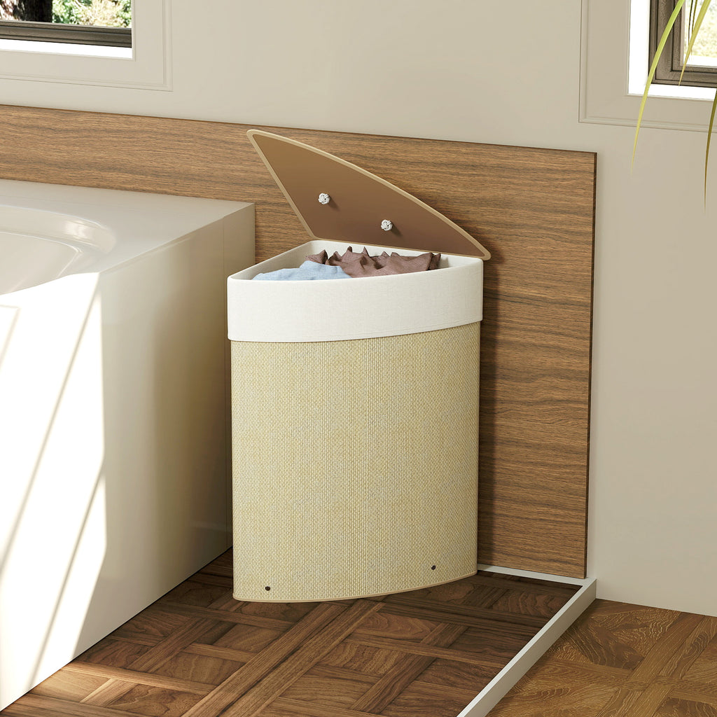 HOMCOM 55L Corner Laundry Hamper with Removable Bag and Removable Lid, Bamboo, 35x35x60 cm, Wood Color