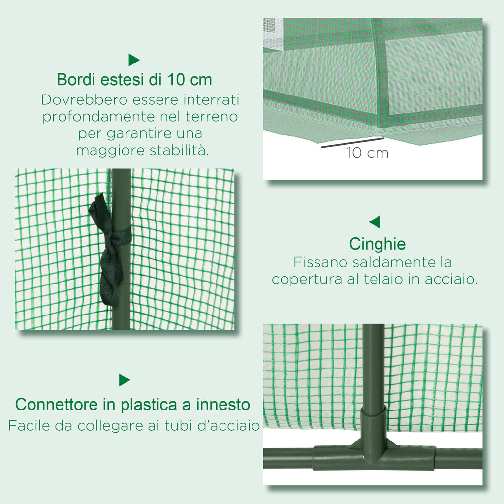 Small Greenhouse with 5 Windows and Central Grid, in Steel, PE and PP, 300x80x45 cm, Green