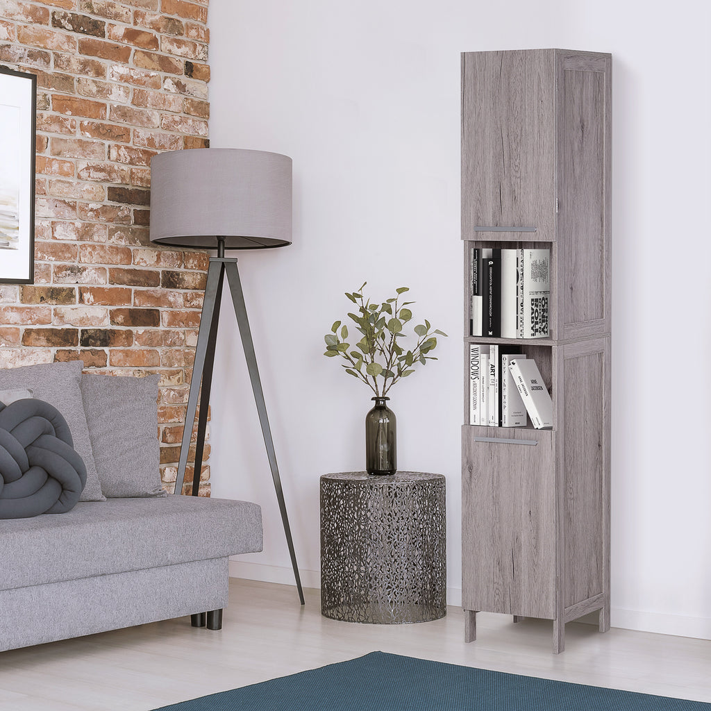 Kleankin Bathroom column in MDF with 2 lockers and 2 open shelves, 30x32x172.5 cm, wooden color - Borgè
