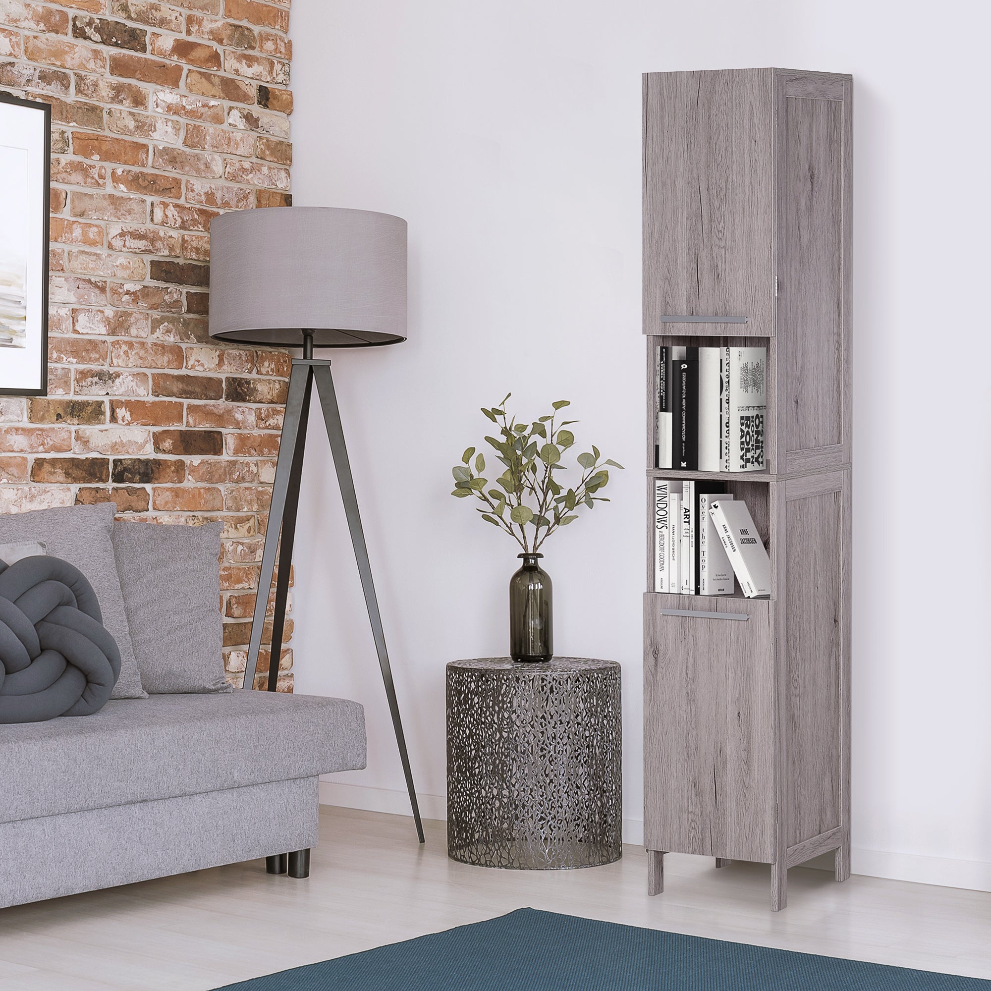 Kleankin Bathroom column in MDF with 2 lockers and 2 open shelves, 30x32x172.5 cm, wooden color - Borgè