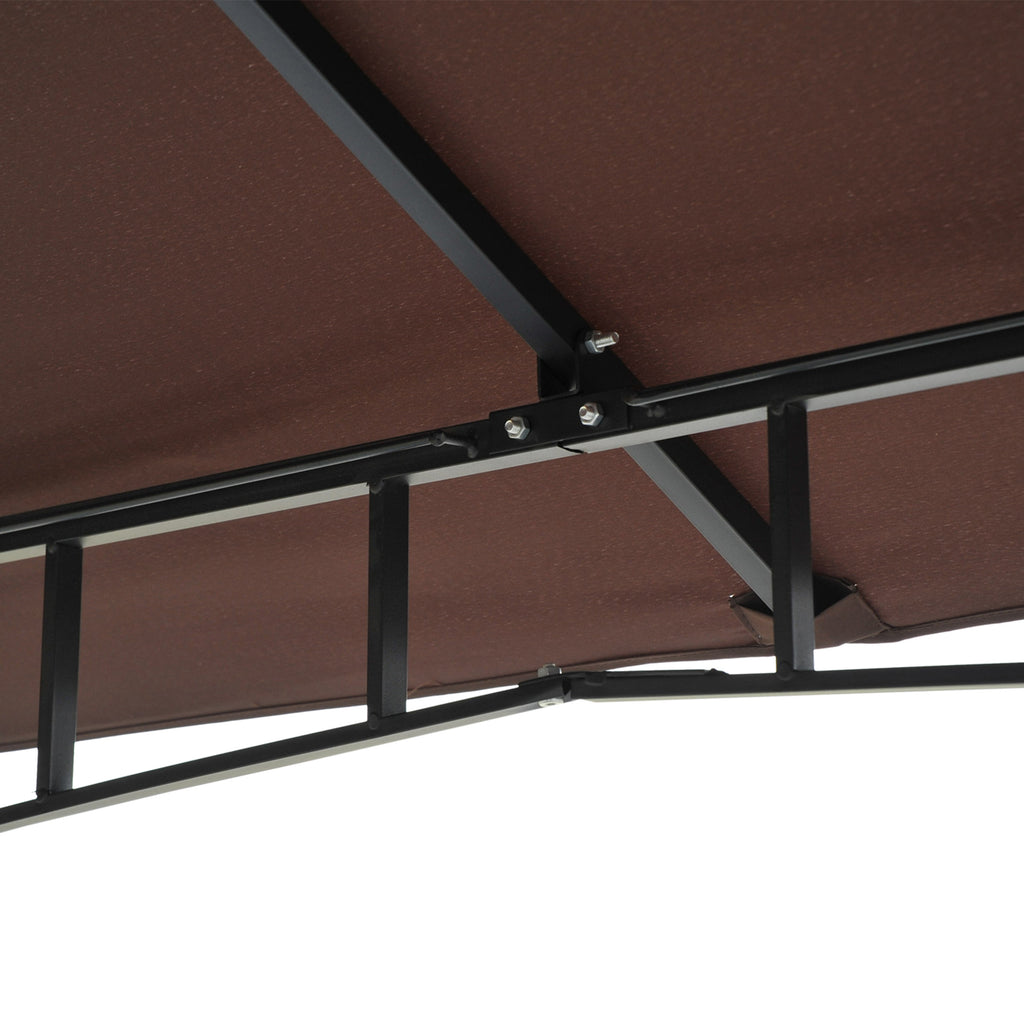 3x3m Garden Gazebo with Mosquito Net, Two-Tier Roof and Brown Metal Frame
