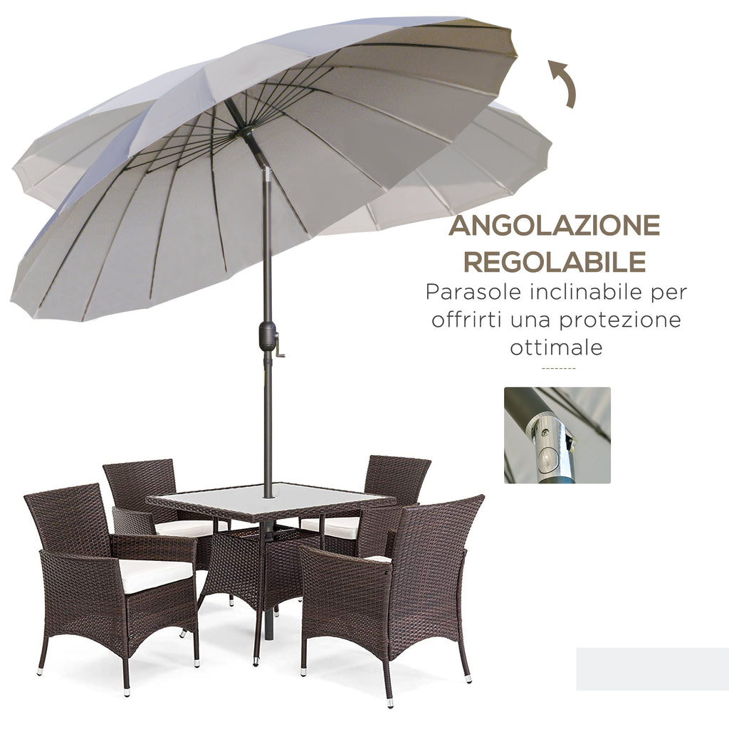 Garden and Terrace Umbrella 2.5x2.5 m with Crank and 18 Ribs and Tiltable, Grey