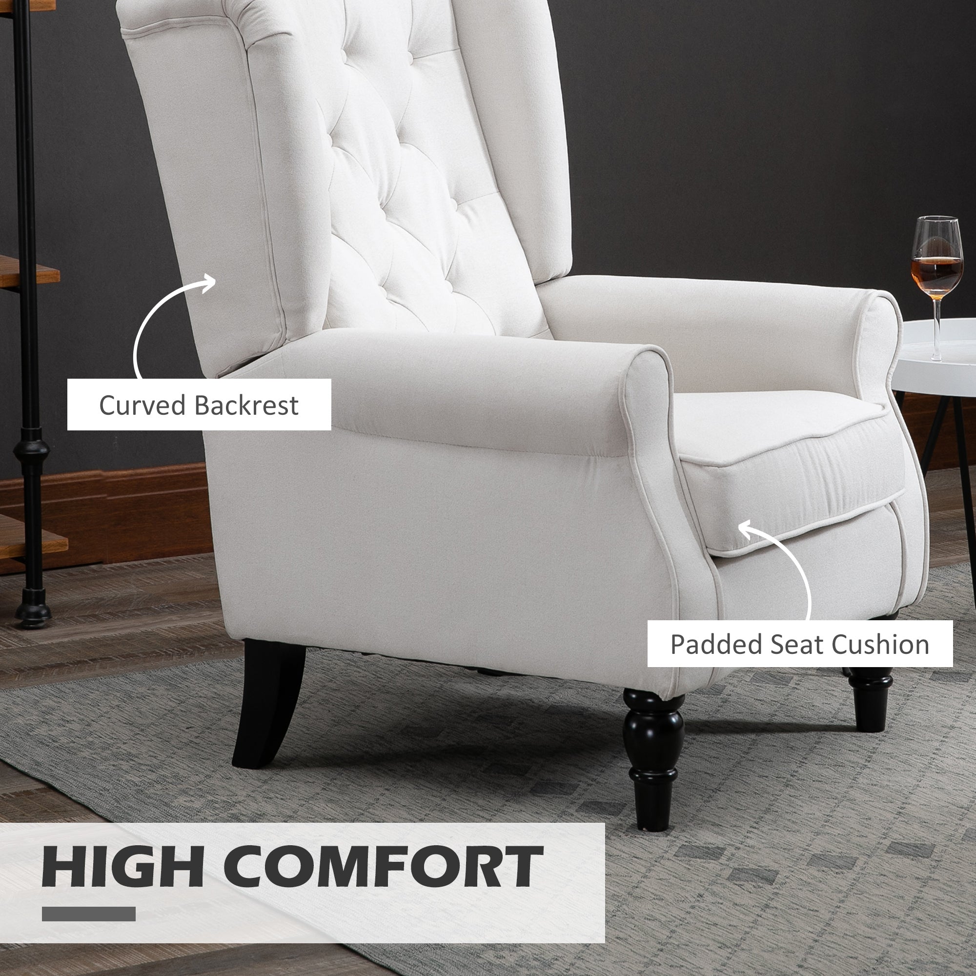 HOMCOM Upholstered Living Room Armchair in Fabric with Quilted Backrest, 74x86x102cm, Cream White - Borgè