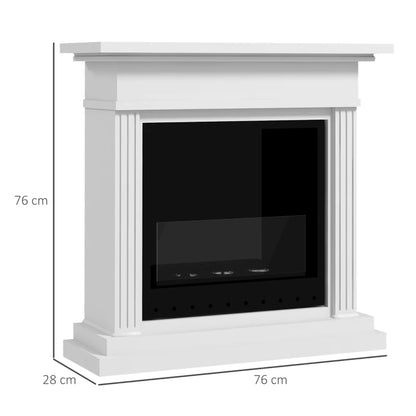 White Bioethanol Fireplace with 3 0.4L burners, glass panel and cover 18, 76x28x76cm - Borgè