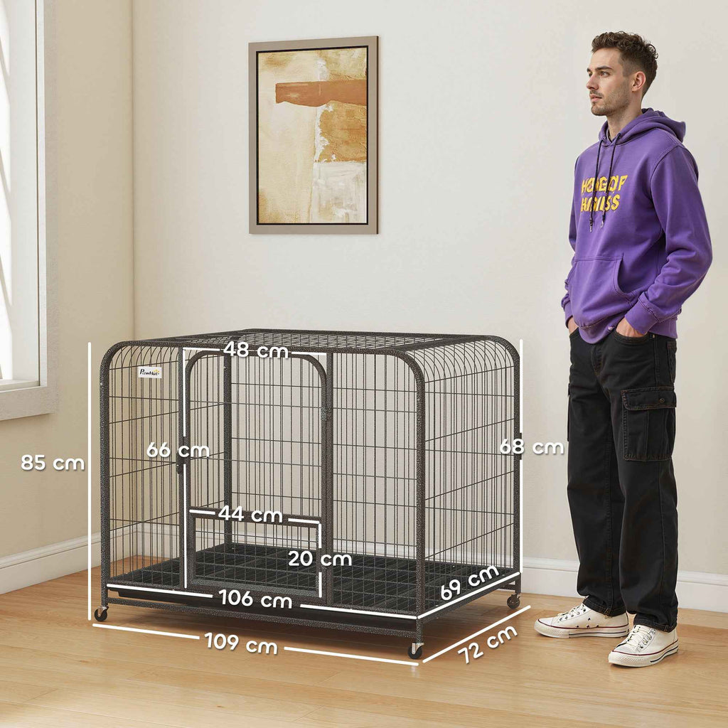 PawHut Steel Dog Cage with Wheels, 3 Doors, Removable Tray and Secure Lock, Black