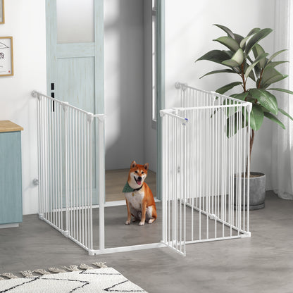 Folding Gate 6-Panel for Medium-sized Dogs, Made of Steel and Plastic, 123x102x100 cm, White