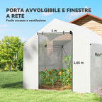 Outsunny 2x3x2 m Tunnel Greenhouse with Roller Doors and Windows and Pointed Roof, in Steel and PE, White