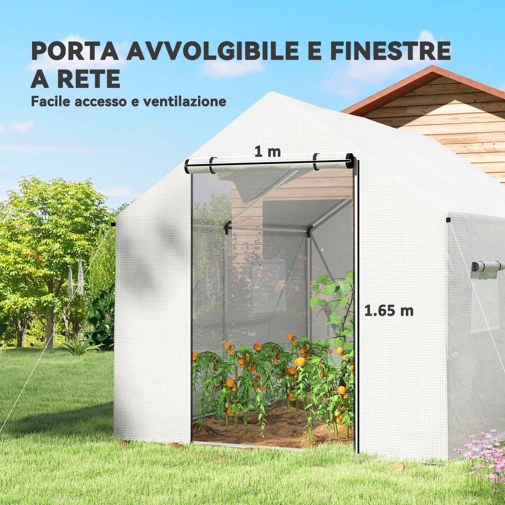 Outsunny 2x3x2 m Tunnel Greenhouse with Roller Doors and Windows and Pointed Roof, in Steel and PE, White