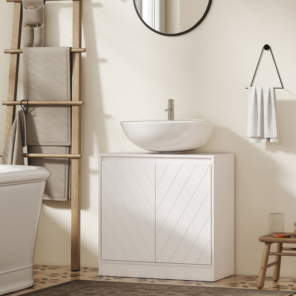 HOMCOM Bathroom Vanity Cabinet with 2 Doors, Adjustable Shelf, for Pedestal or Freestanding Sinks, 60x30x59.8 cm, White