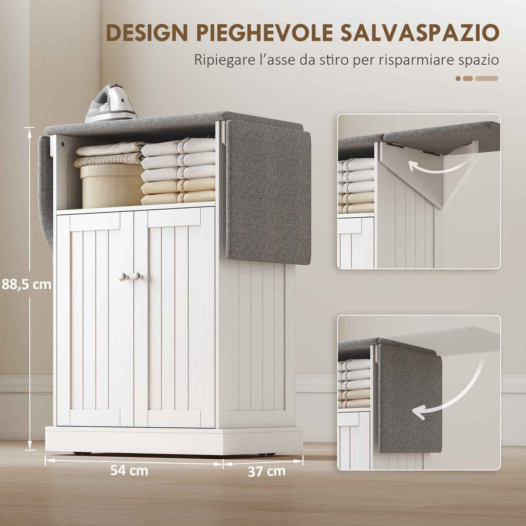 Ironing Cabinet with Folding Ironing Board and Cabinet, 131x37x88.5 cm, White