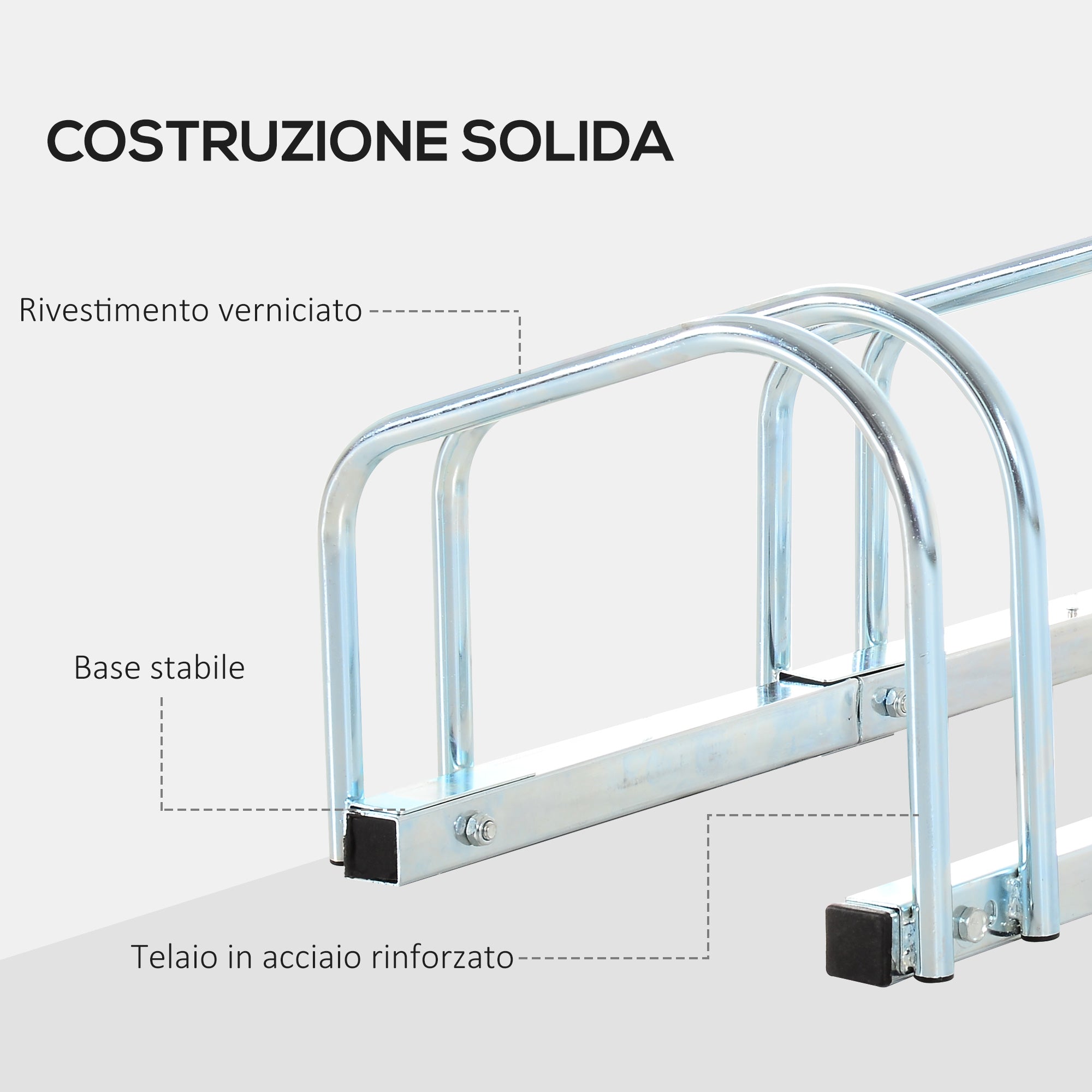 Floor or Wall Mounted Bike Rack, Steel Bike Storage for 3 Bikes, Wheels up to 55 mm, 70.5 x 33 x 27 cm, Silver