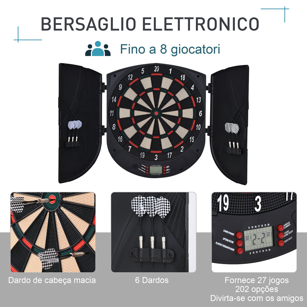 8 Player Electronic Dartboard with 6 Darts, LCD Screen, 2 Doors and 26 Game Modes