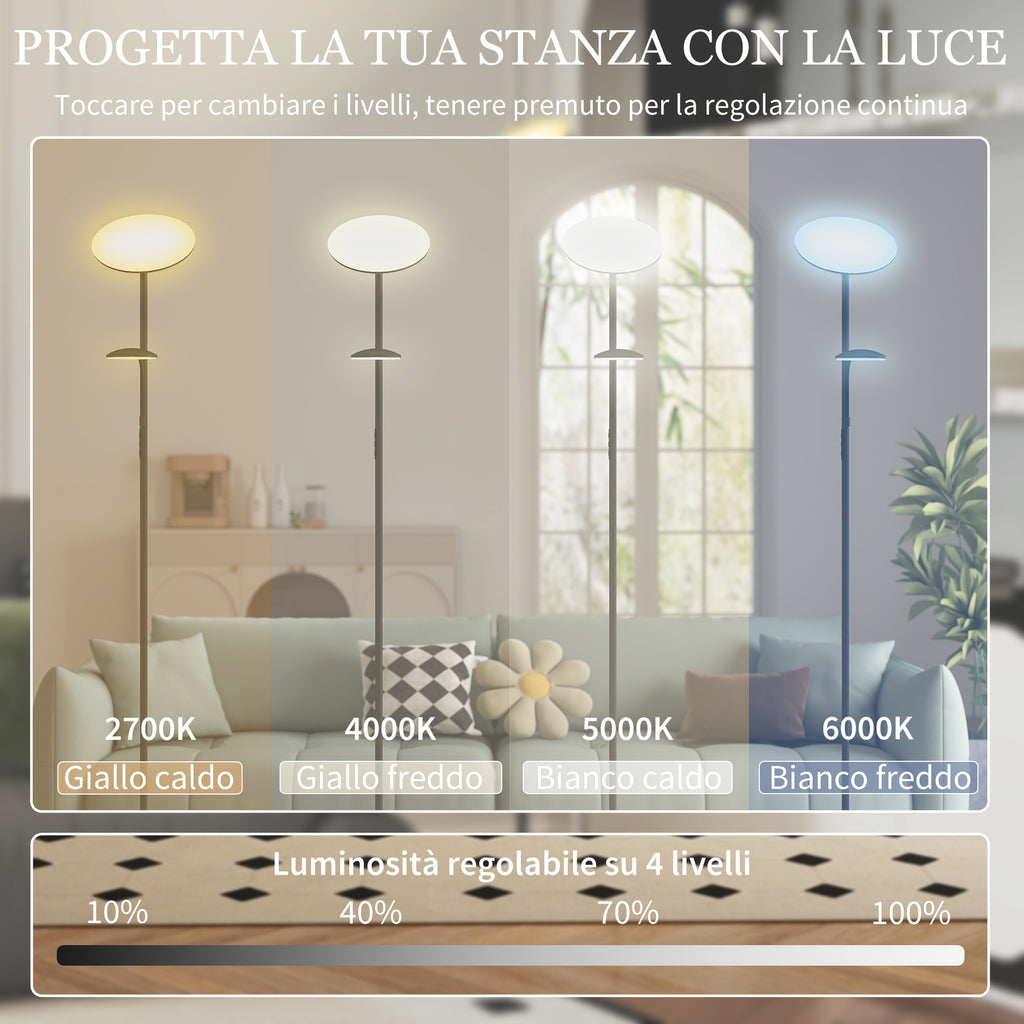 Floor Lamp with 2 Light Points Adjustable to 4 Levels, Temperature 2700K-6500K and Remote Control, Black
