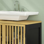 HOMCOM Bathroom Vanity Unit with 2 Slatted Doors in Bamboo Wood and MDF with U-Cut, 60x30x70cm - Borgè