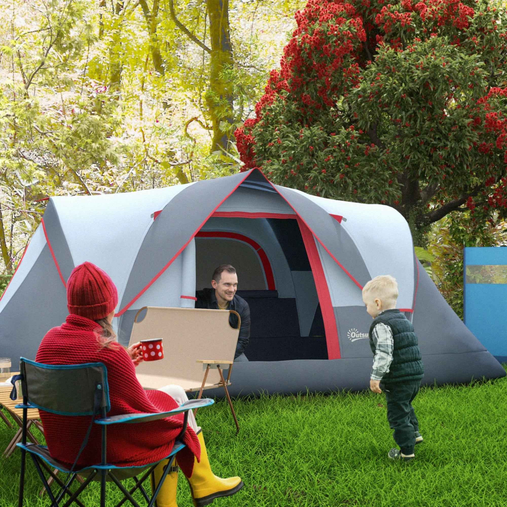 Outsunny 6-Person Water-Repellent Camping Tent with UV Protection, Fiberglass Poles, 4.55 x 2.2 x 1.8 m, Grey