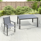 Outsunny Garden Set with 6 Stackable Chairs and Rectangular Dining Table, Light Grey