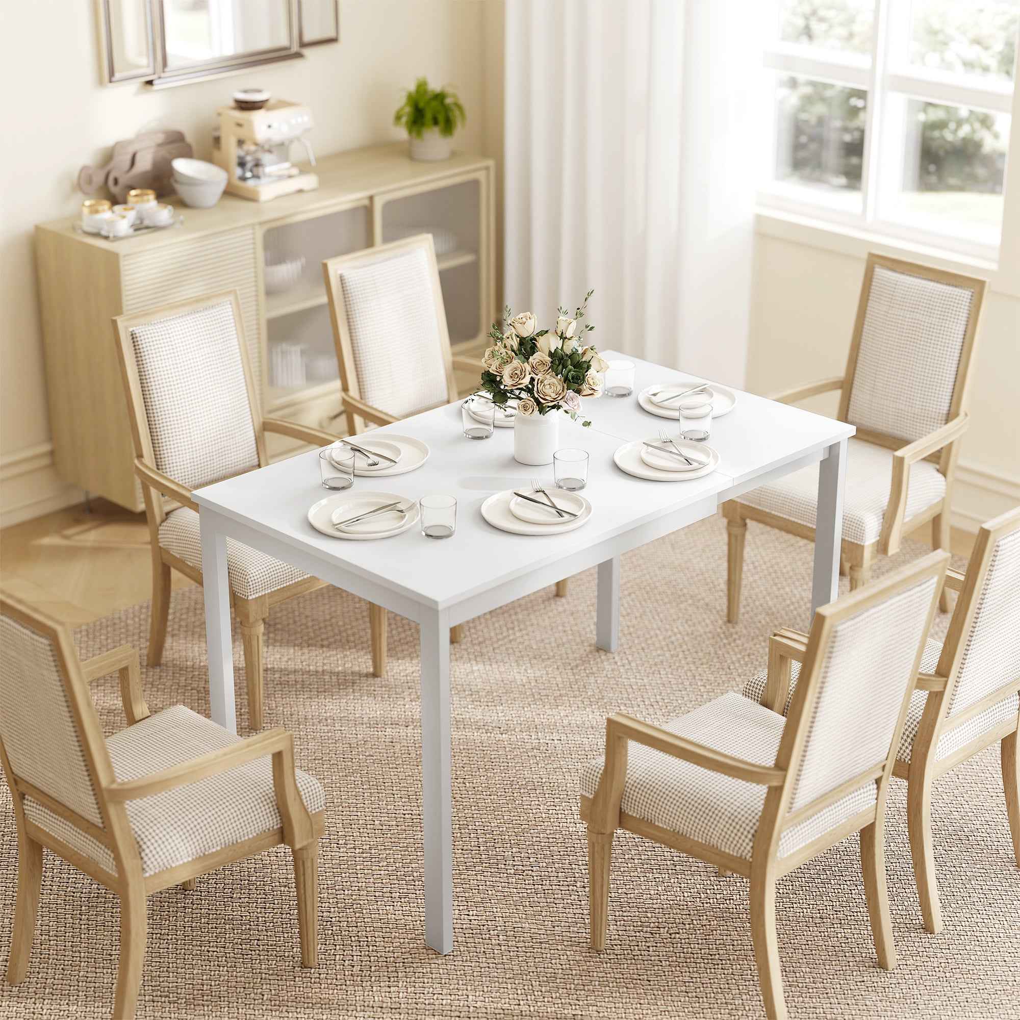 Space-Saving Rectangular Extendable Dining Table, 80-120cm, White