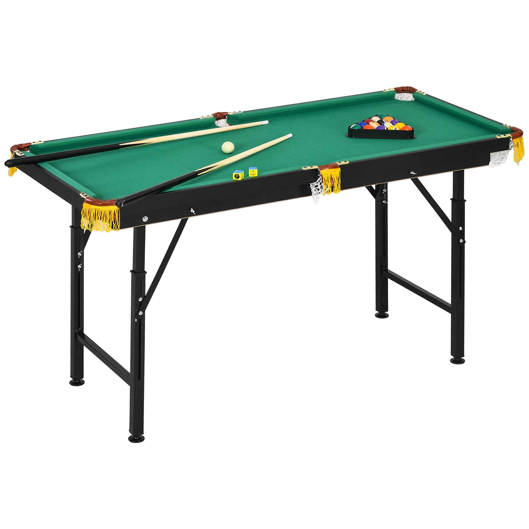SPORTNOW Height-Adjustable Pool Table with Accessories, MDF and Steel, 140x63x55-75 cm, Green