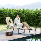 Outsunny Folding Sun Lounger with Padded Face Hole and Reclining Backrest, Beige