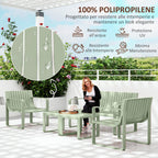 5 Piece Slatted Garden Set with Sofa, 2 Armchairs and 2 Coffee Tables in Green Polypropylene