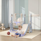 4 in 1 Children's Game with Slide, Swing, Climbing and Hoop, 147.5x160x107 cm, Light Blue