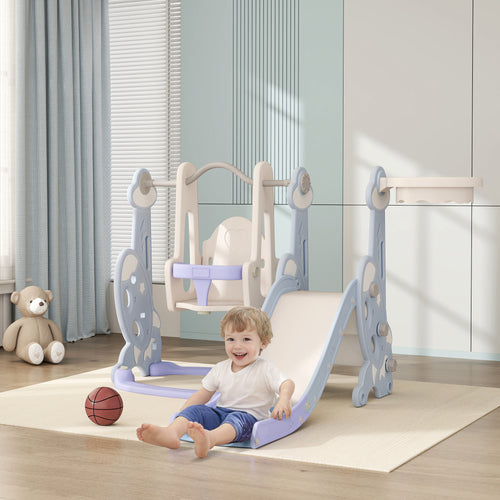 4 in 1 Children's Game with Slide, Swing, Climbing and Hoop, 147.5x160x107 cm, Light Blue