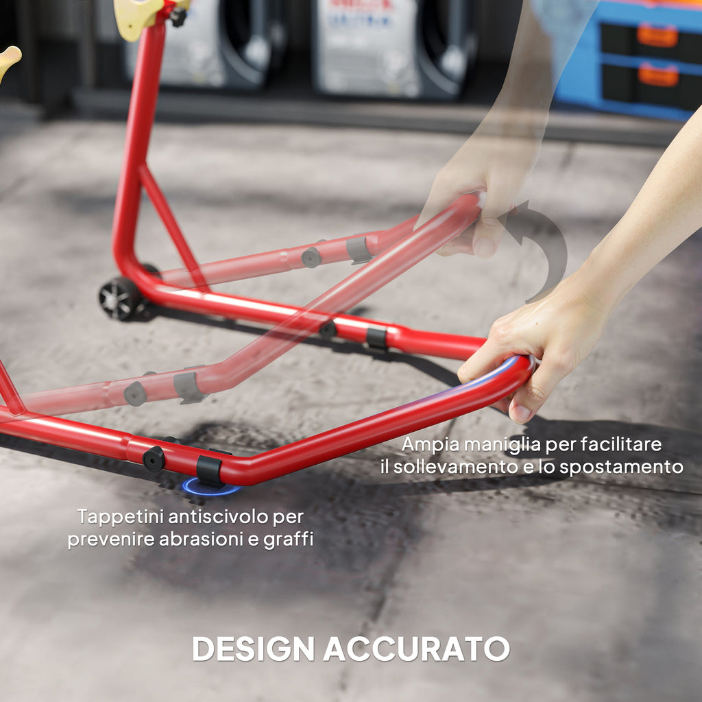 Motorcycle Stand with 544kg Capacity, Adjustable U- and L-Forks, Non-Slip Wheels and Pads, Red