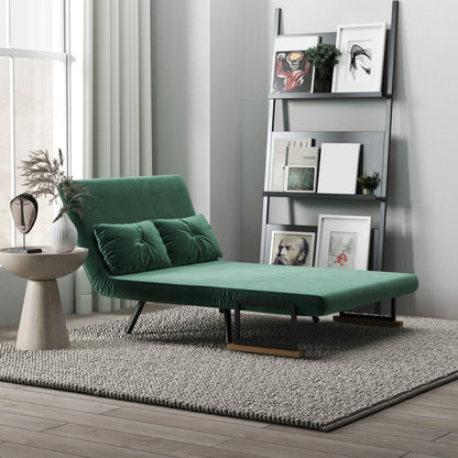 3-in-1 Velvet Effect Fabric Sofa Bed with Adjustable Backrest and 2 Cushions, 102x73x81 cm, Green