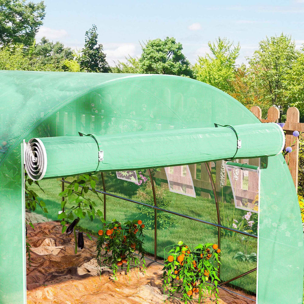 Outsunny PE Greenhouse Cover with 8 Windows, Roll-Up Door and Buried Edges, 4x3x2 m, Green