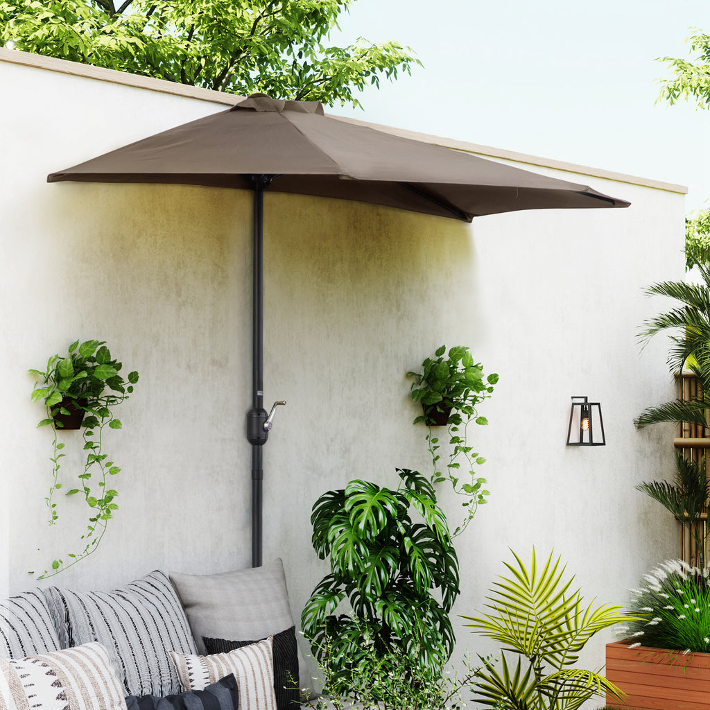 Space-Saving Mezzaluna Wall Umbrella with Crank Opening, Coffee